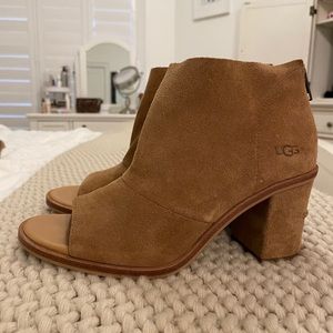UGG Ginger Open Toe Chestnut brown Suede Bootie Boots 1019996
